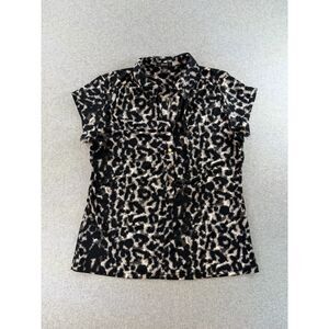 Alfani Women's XL Animal Print Collared Henley Knit Top Black Beige